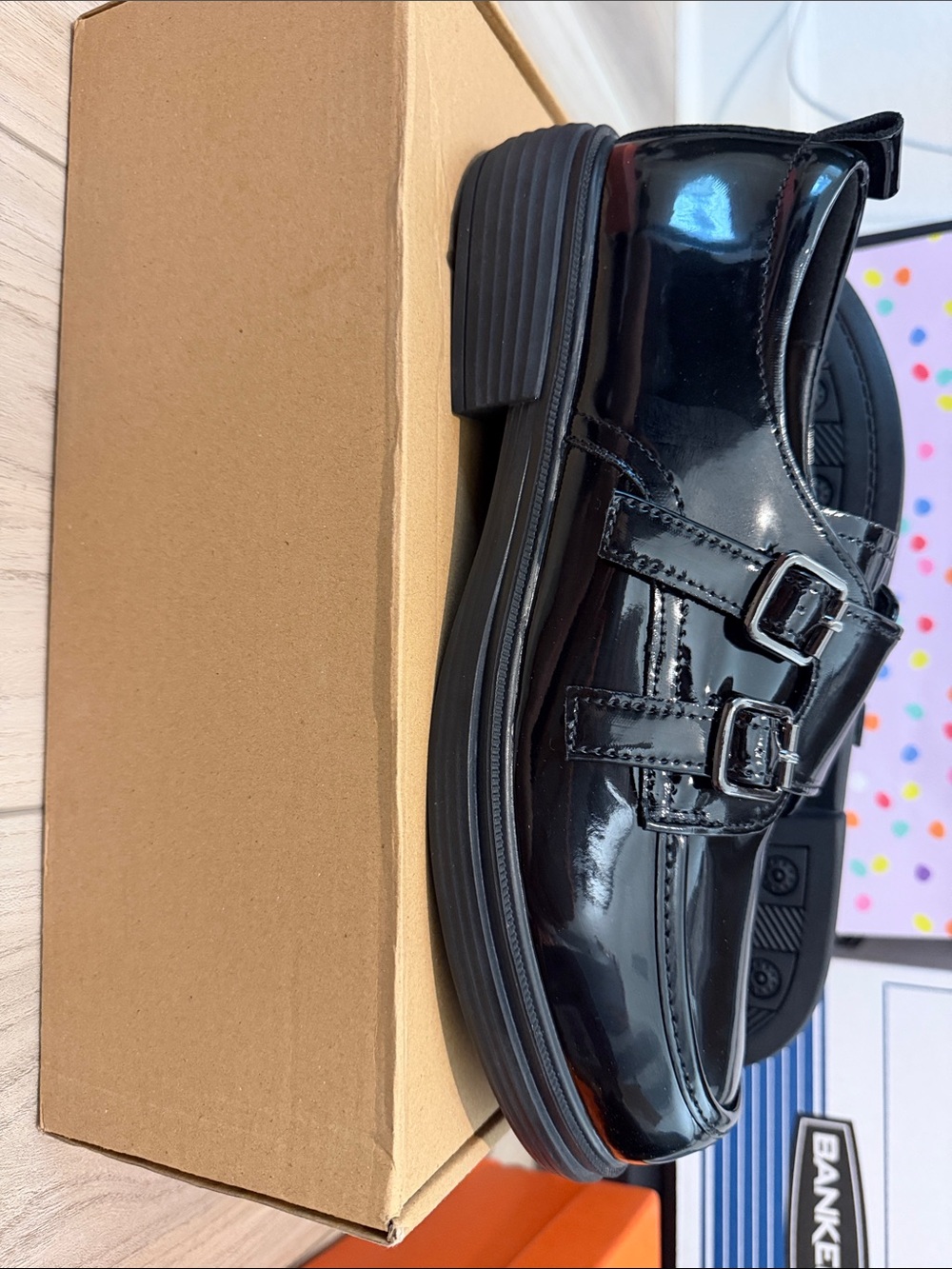 Women’s platform Black Patent Double-Buckle Dress Shoes